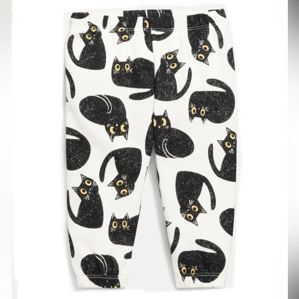 Old Navy Kids Sweatshirt Sweatpants Set with Black Cat Design Joggers Track Suit